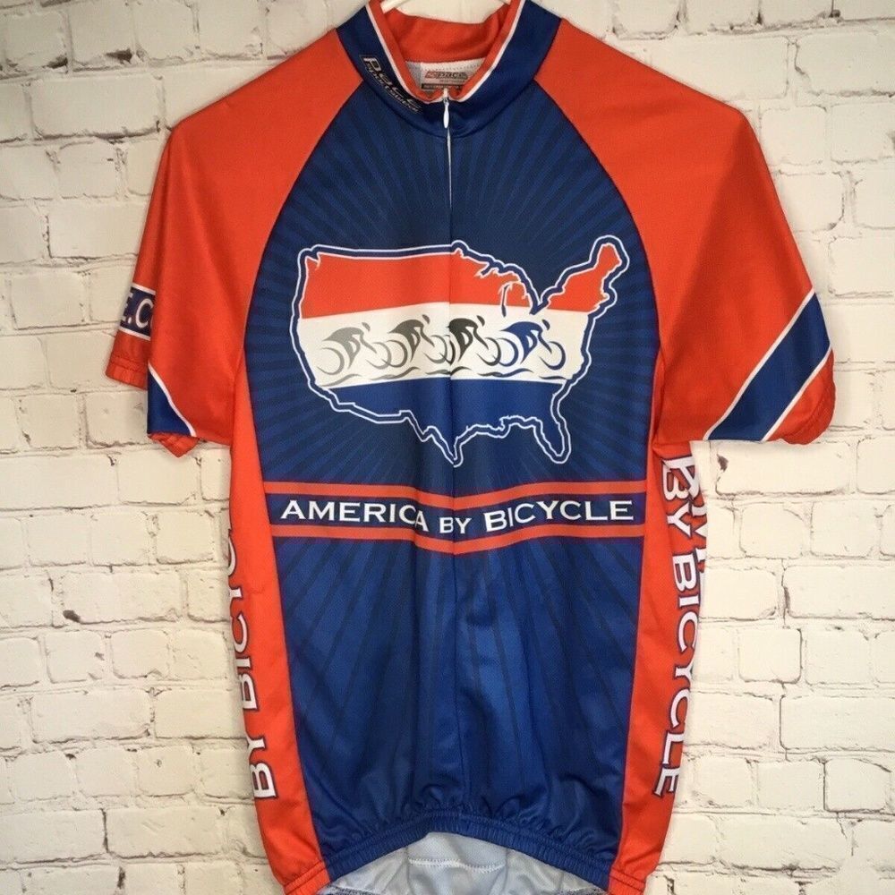 Pace Sportswear Red/Blue Short Sleeve 3/4 Zip Cycling Jersey Shirt Men S USA
